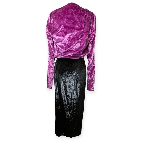 The Attico Velvet Wrap Dress Black Pink Size X-Small Maximalist Modest Midi - Picture 5 of 16